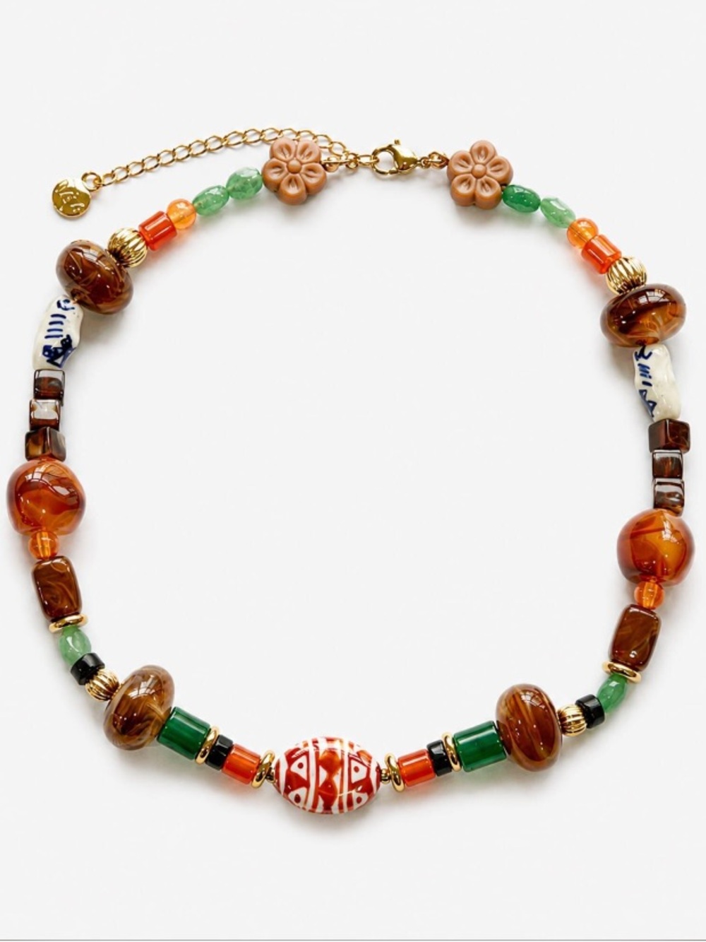 NEW Mayamar Amber & Green Mixed Bead Necklace Mediterranean Boho Coastal y2k